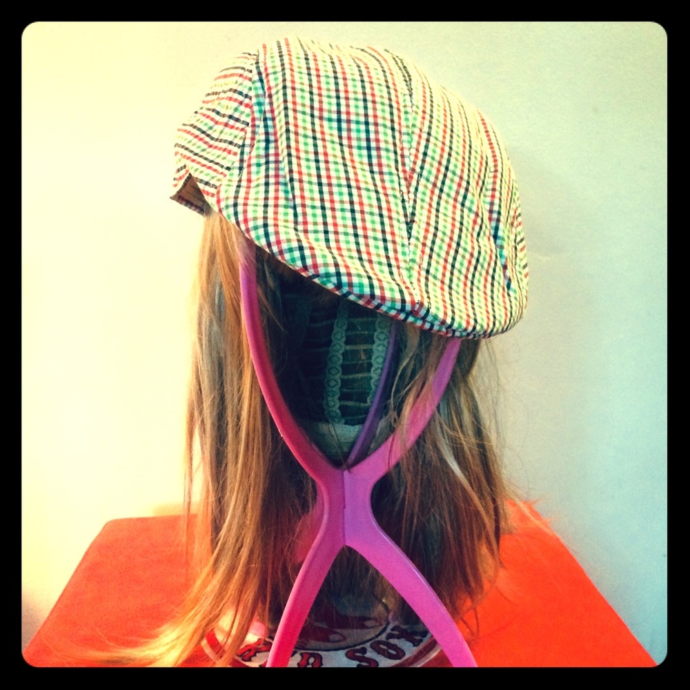Green, white, black, & red Plaid Scally cap NEW!!